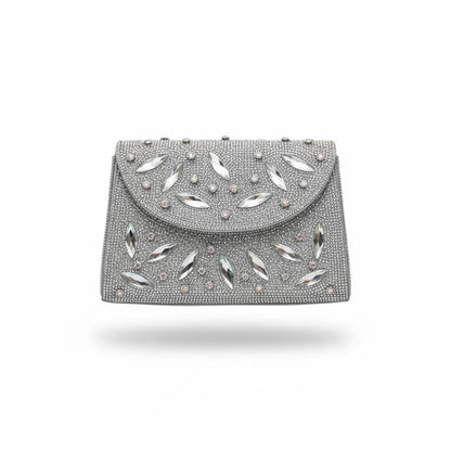 Silver Crystal Leaf Clutch ✨🩶 | Embellished Evening Statement Bag