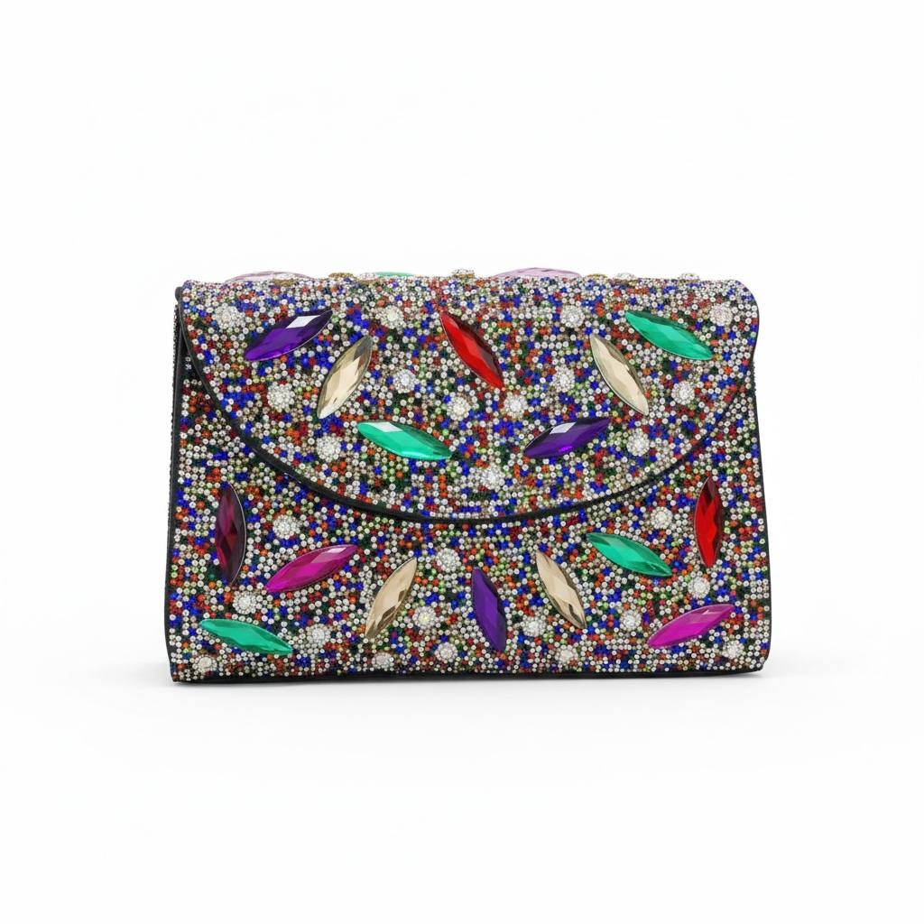 Rainbow Jewel Crystal Clutch ✨🌈 | Multicolor Embellished Statement Evening Bag