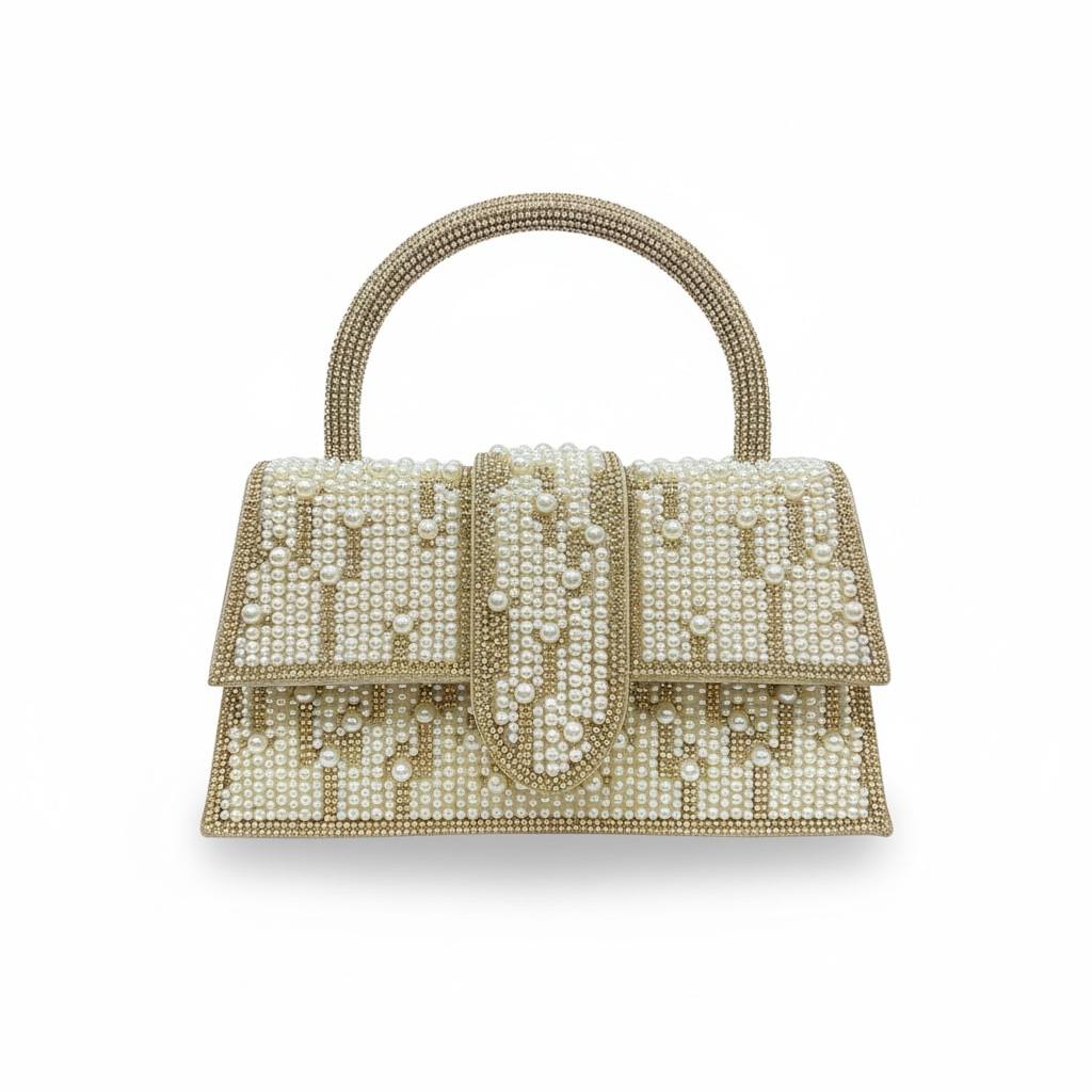 Pearl Monogram Gold Top Handle Bag ✨🤍 | Luxury Embellished Evening Handbag