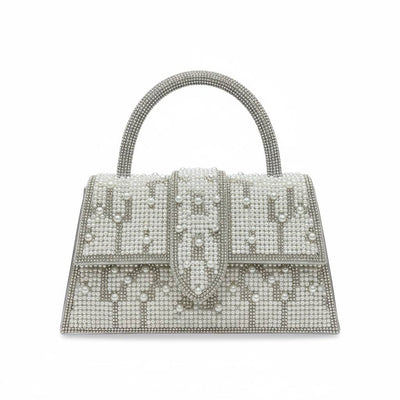 Silver Pearl Monogram Top Handle Bag ✨🤍 | Luxury Embellished Evening Handbag