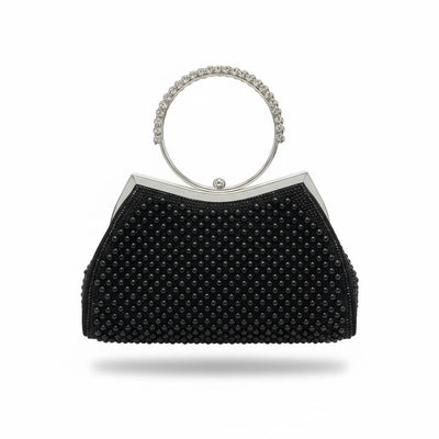 Midnight Pearl Halo Clutch ✨🖤 | Crystal Ring Handle Evening Bag