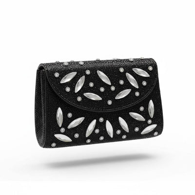 Midnight Crystal Leaf Clutch ✨🖤 | Black Embellished Evening Statement Bag