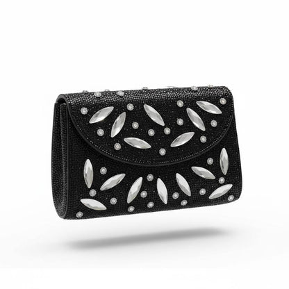 Midnight Crystal Leaf Clutch ✨🖤 | Black Embellished Evening Statement Bag