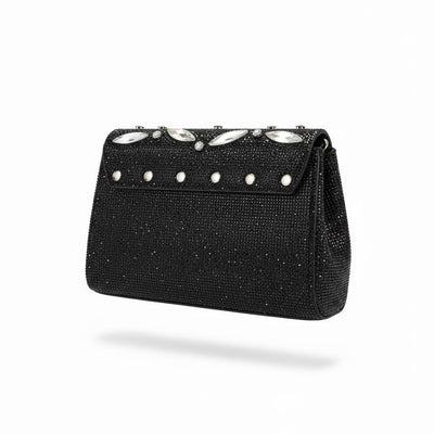 Midnight Crystal Leaf Clutch ✨🖤 | Black Embellished Evening Statement Bag