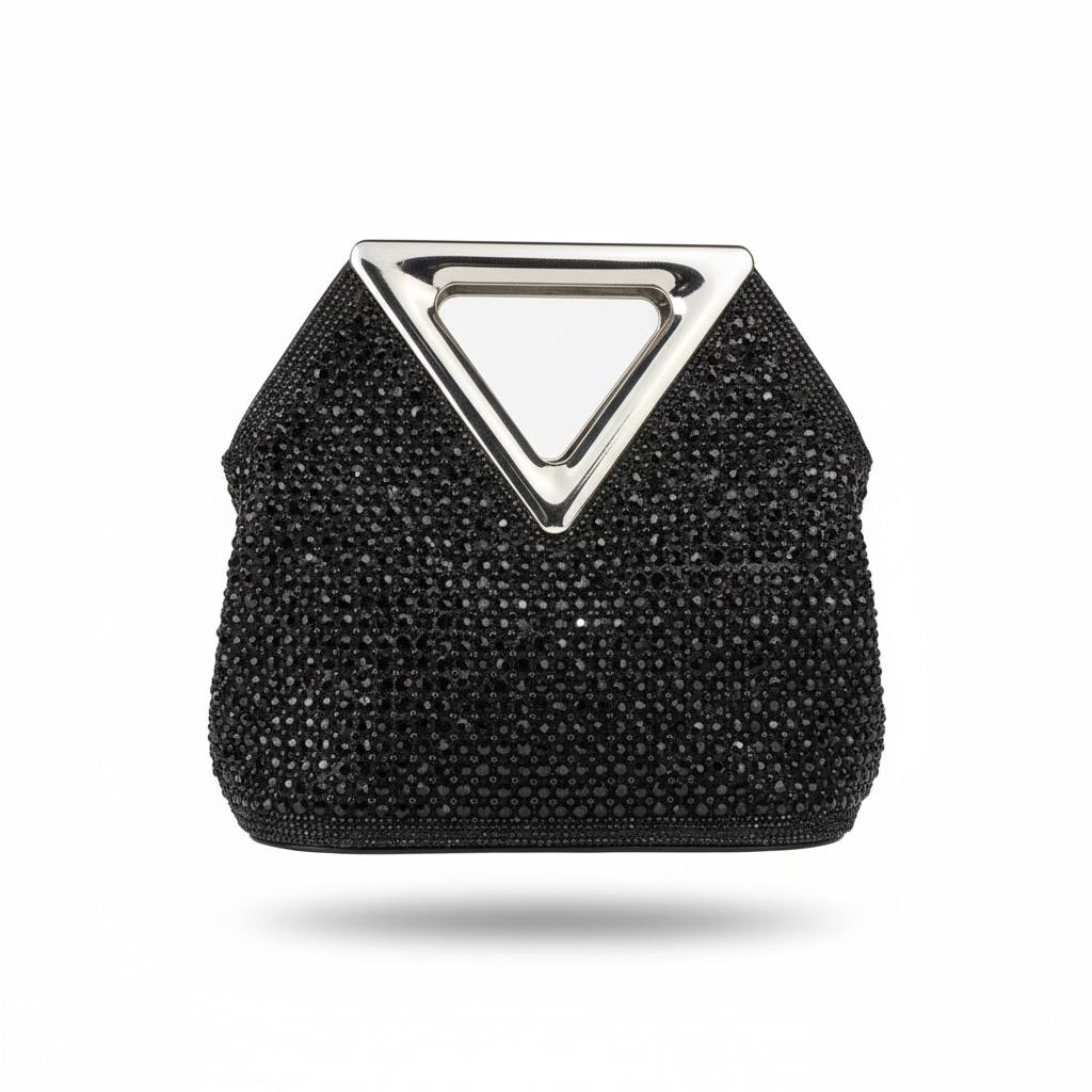 Midnight Prism Crystal Handbag ✨🖤 | Geometric Metallic Handle Statement Bag