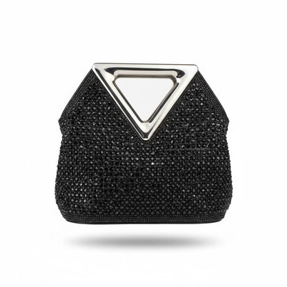 Midnight Prism Crystal Handbag ✨🖤 | Geometric Metallic Handle Statement Bag