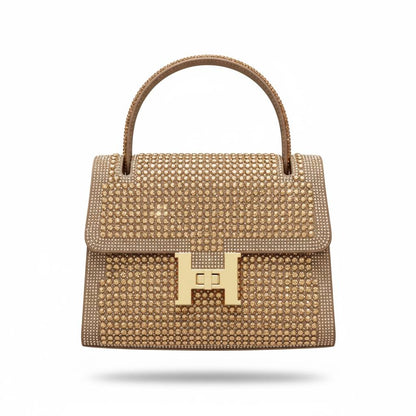 Hermès-Inspired Gold Crystal Top Handle Handbag ✨👑 | Luxury Evening Statement Bag