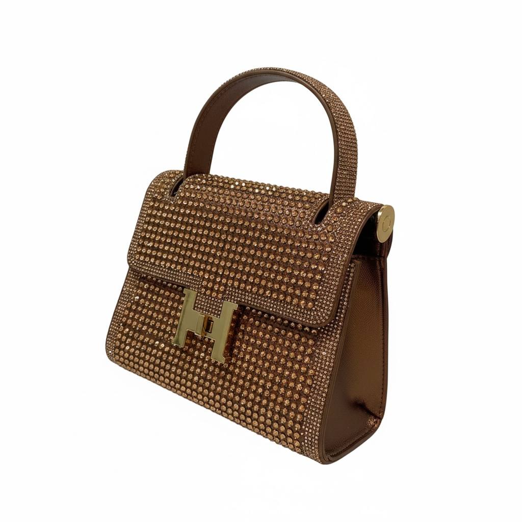 Hermès-Inspired Gold Crystal Top Handle Handbag ✨👑 | Luxury Evening Statement Bag
