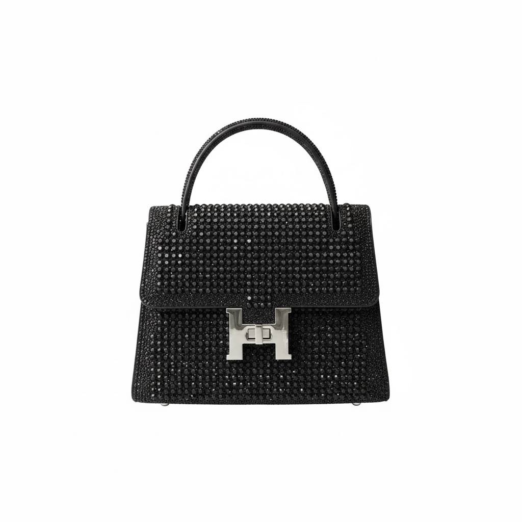 Hermès-Inspired Black Crystal Top Handle Bag 🖤✨ | Luxury Evening Statement Handbag