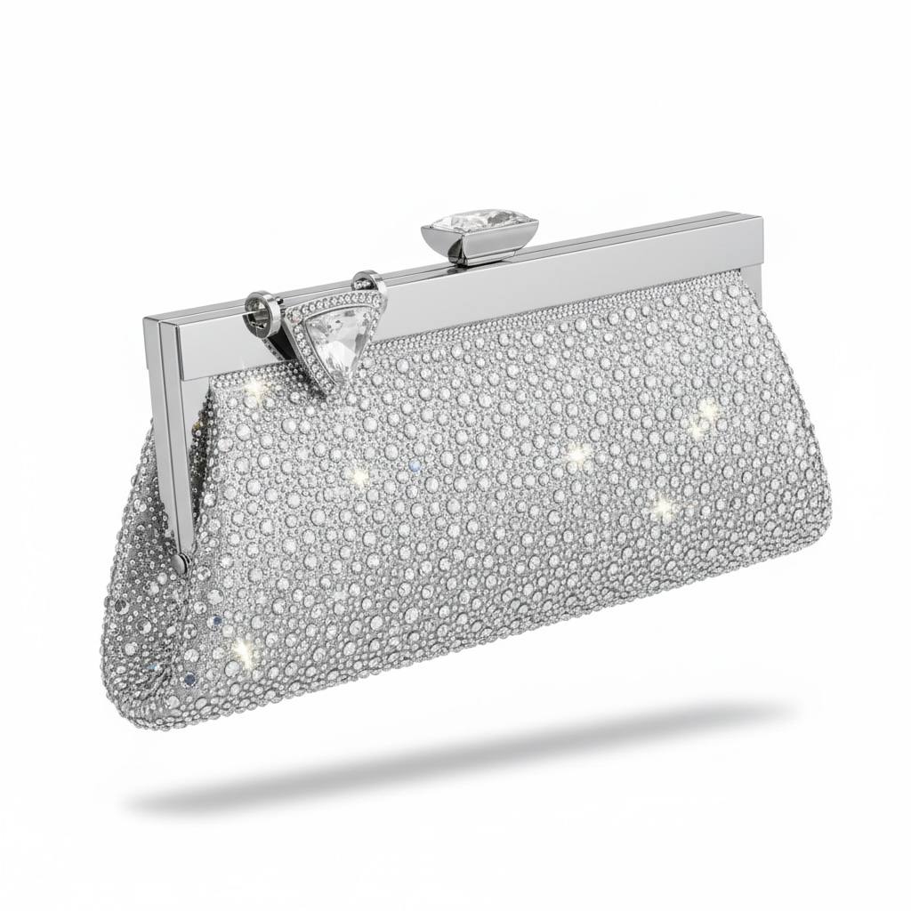 Silver Diamond Clasp Crystal Clutch ✨🤍 | Luxury Evening Sparkle Bag
