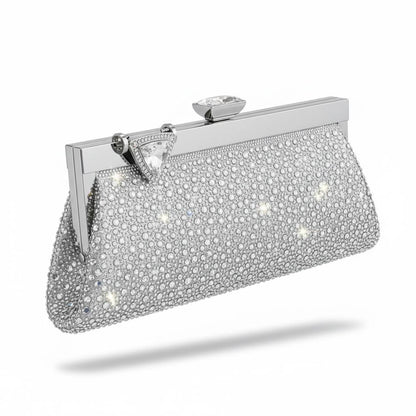 Silver Diamond Clasp Crystal Clutch ✨🤍 | Luxury Evening Sparkle Bag