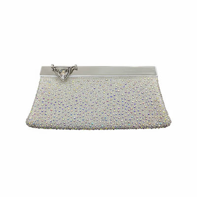 Silver Aurora Crystal Clutch ✨🤍 | Diamond Clasp Evening Bag
