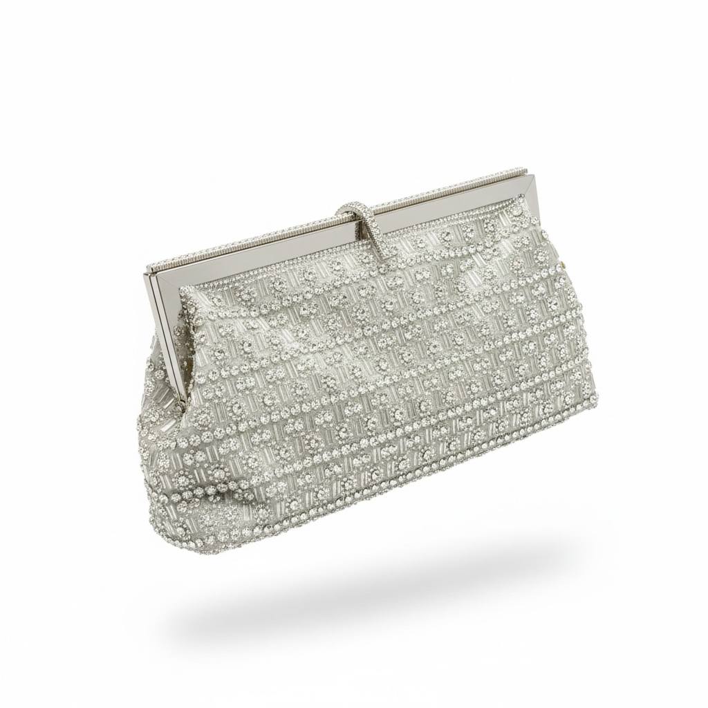 Silver Royale Crystal Clutch ✨🤍 | Embellished Statement Evening Bag