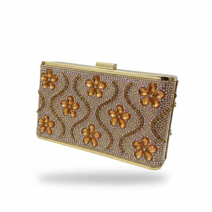 Golden Bloom Crystal Clutch 🌼✨ | Luxury Floral Evening Box Bag