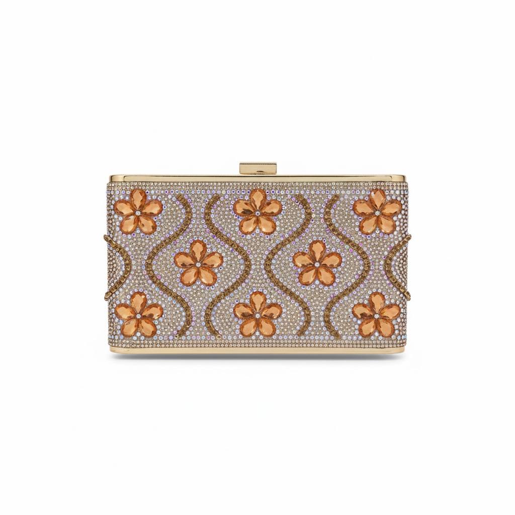 Golden Bloom Crystal Clutch 🌼✨ | Luxury Floral Evening Box Bag
