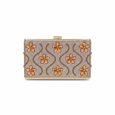 Golden Bloom Crystal Clutch 🌼✨ | Luxury Floral Evening Box Bag