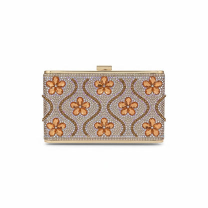 Golden Bloom Crystal Clutch 🌼✨ | Luxury Floral Evening Box Bag