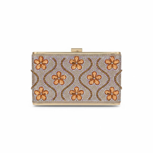 Golden Bloom Crystal Clutch 🌼✨ | Luxury Floral Evening Box Bag