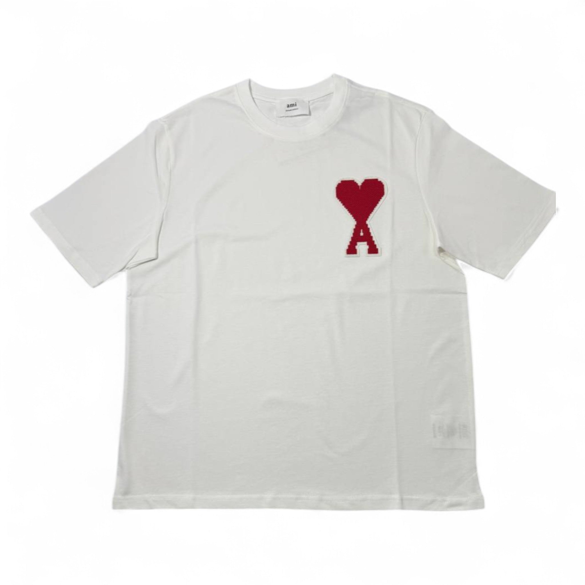 🤍 AMI Paris “Ami de Coeur” Tee – White with Red Heart Patch ❤️🇫🇷