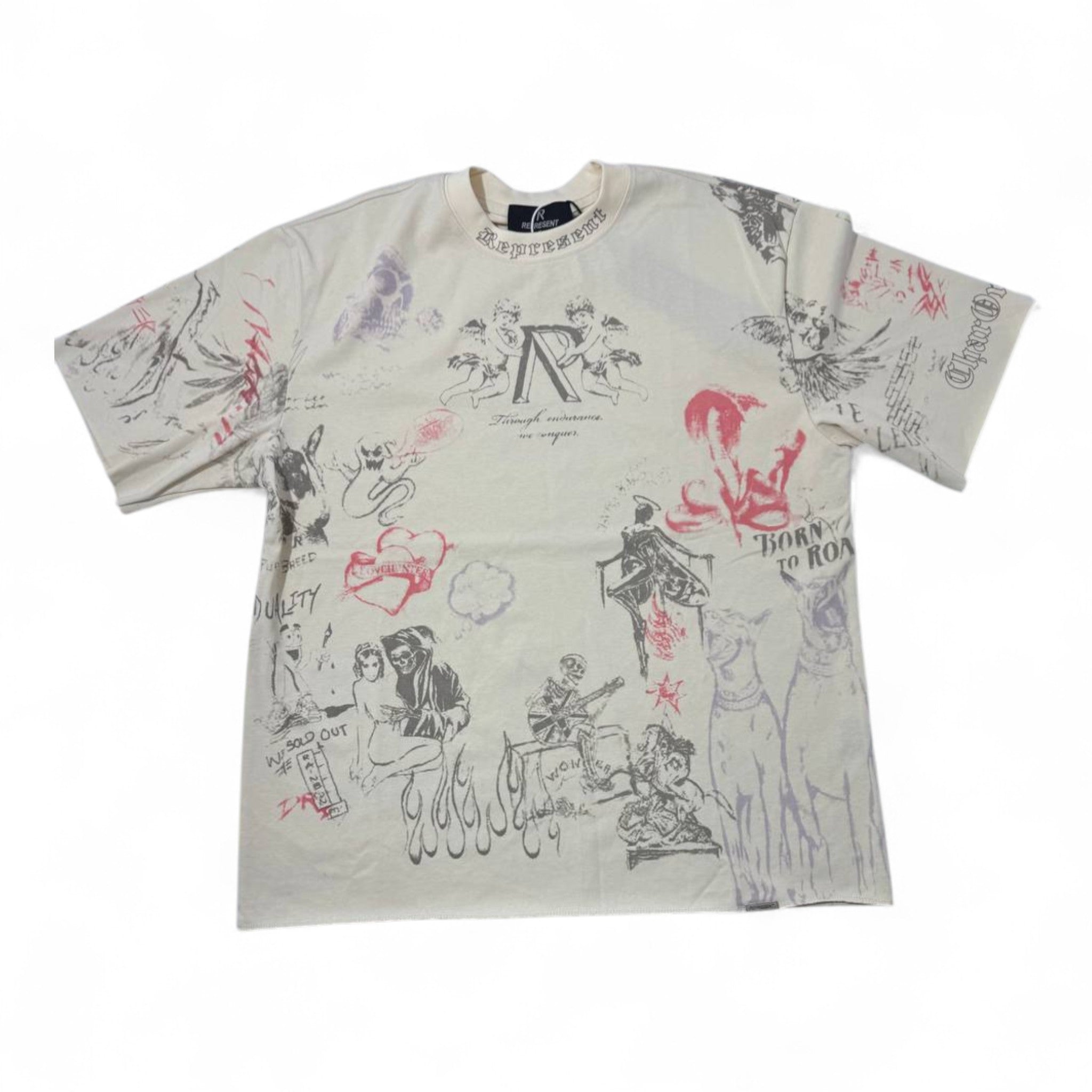 ⚡ Represent “Born to Roam” Graphic Tee – Light Bone Edition 🐺🔥