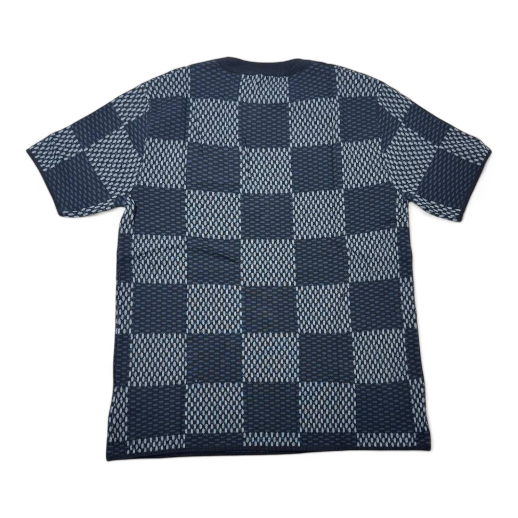 🧵 Louis Vuitton LV Knit Checkerboard Tee – Navy Monogram Style 🔷🖤