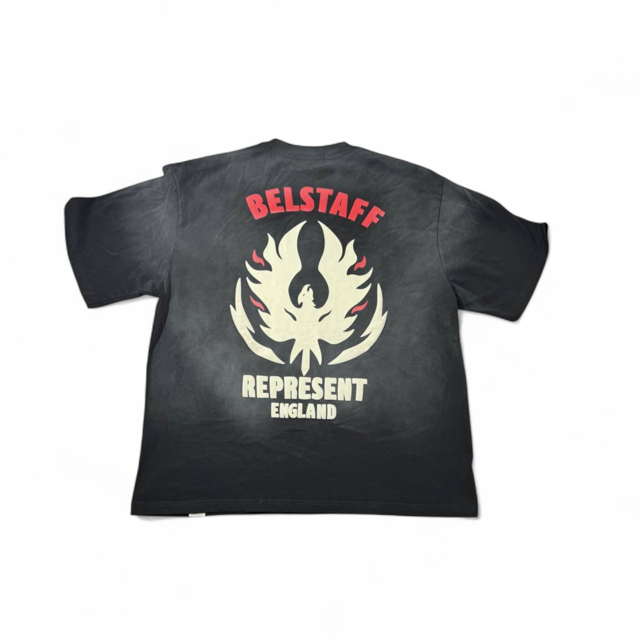 🔥 Represent x Belstaff “R Flames” Tee – Washed Black Collab Edition 🖤🔥