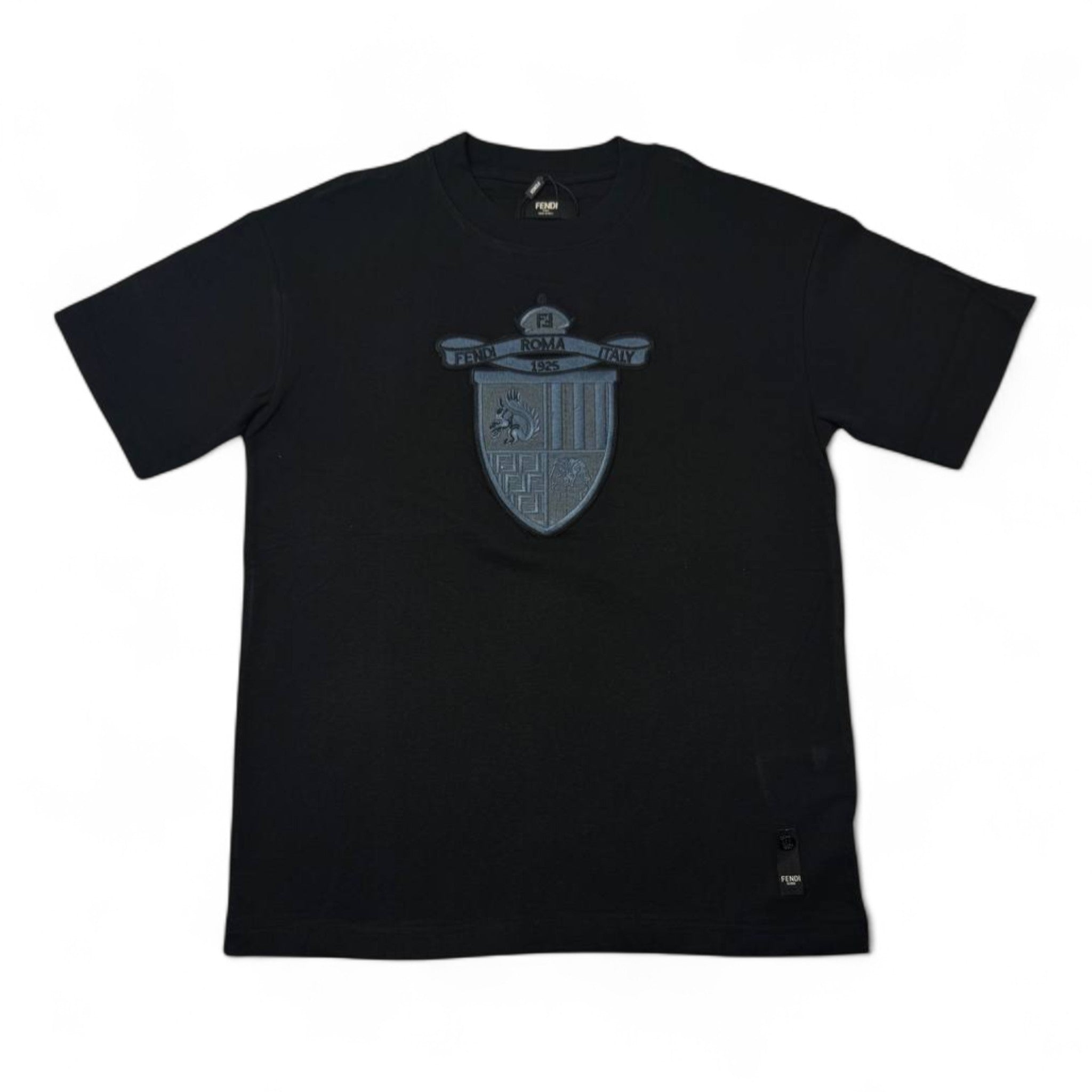 🖤 Fendi Roma Italy Crest Tee – Black on Black Heritage Shield 👑🇮🇹