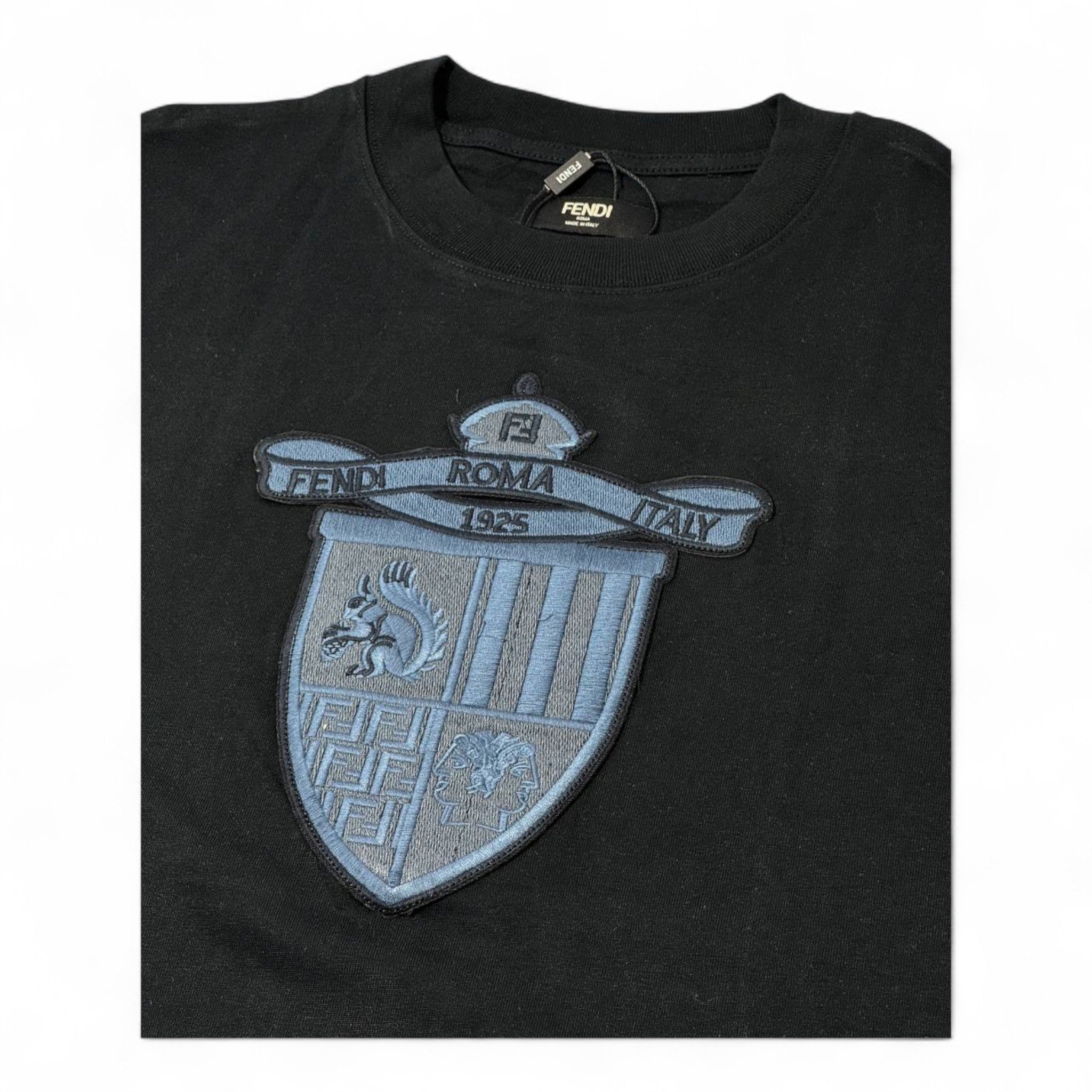 🖤 Fendi Roma Italy Crest Tee – Black on Black Heritage Shield 👑🇮🇹