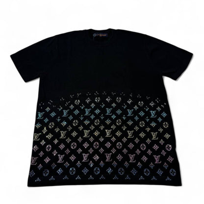 ✨ Louis Vuitton Monogram Crystal Gradient Tee – Black Rainbow Sparkle 🌈🖤