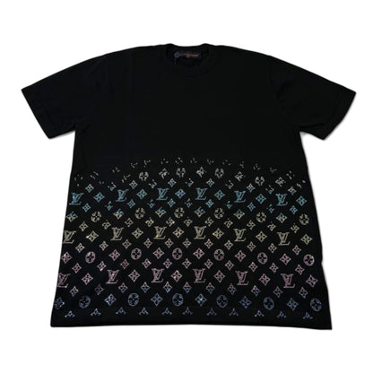 ✨ Louis Vuitton Monogram Crystal Gradient Tee – Black Rainbow Sparkle 🌈🖤