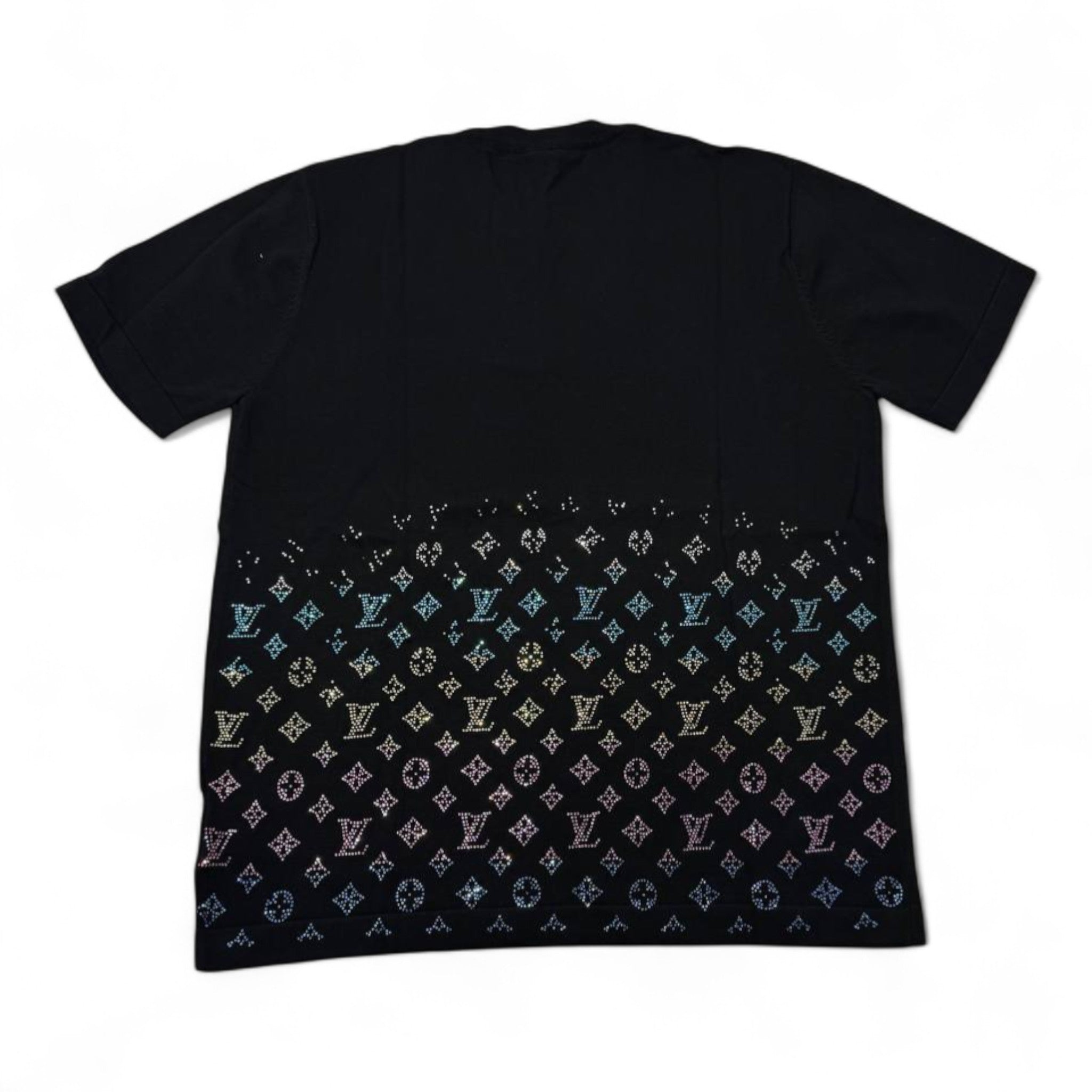✨ Louis Vuitton Monogram Crystal Gradient Tee – Black Rainbow Sparkle 🌈🖤