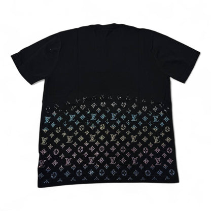 ✨ Louis Vuitton Monogram Crystal Gradient Tee – Black Rainbow Sparkle 🌈🖤