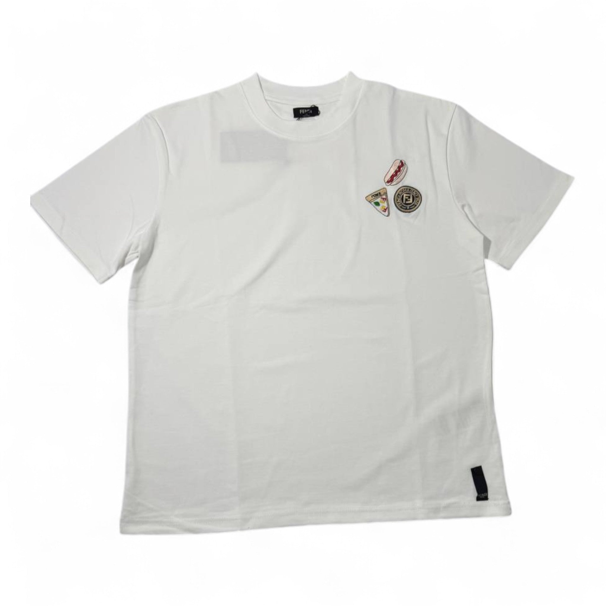 🤍 Fendi Mini Patch Icon Tee – White Edition 🎯🍕🧵