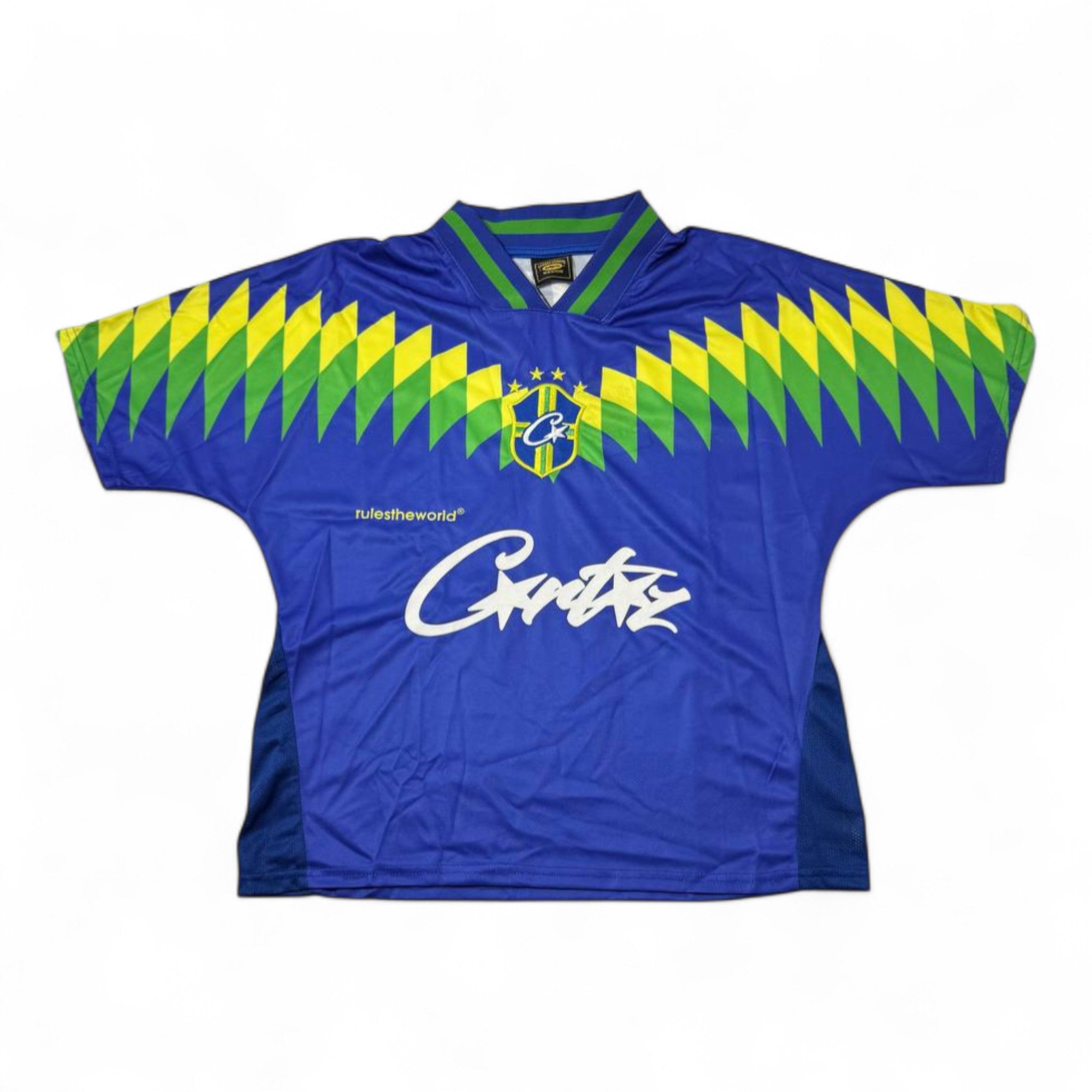💚💛 Corteiz “Rule The World” Brazil Edition Jersey Tee – Blue/Green/Yellow 🌍⚽