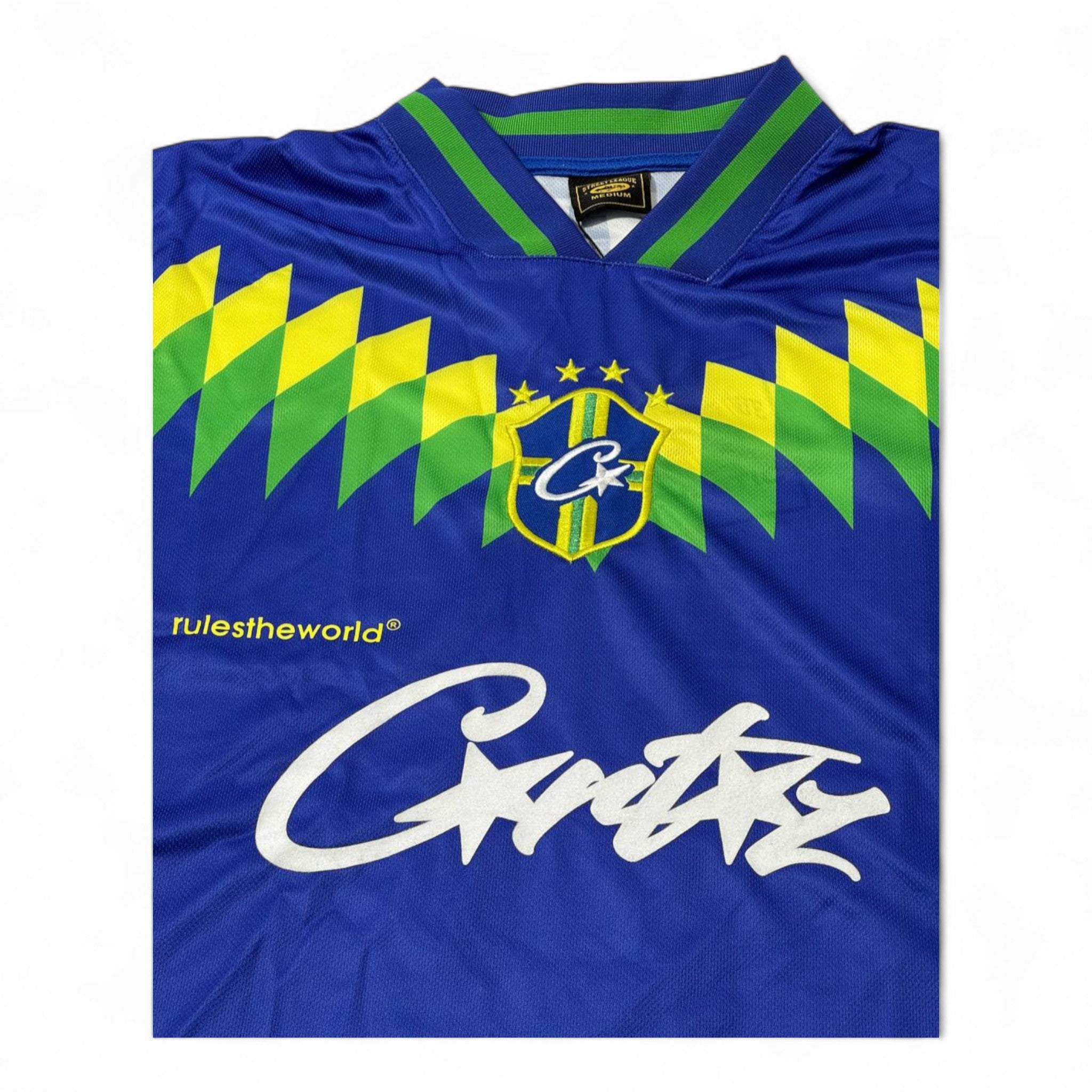 💚💛 Corteiz “Rule The World” Brazil Edition Jersey Tee – Blue/Green/Yellow 🌍⚽
