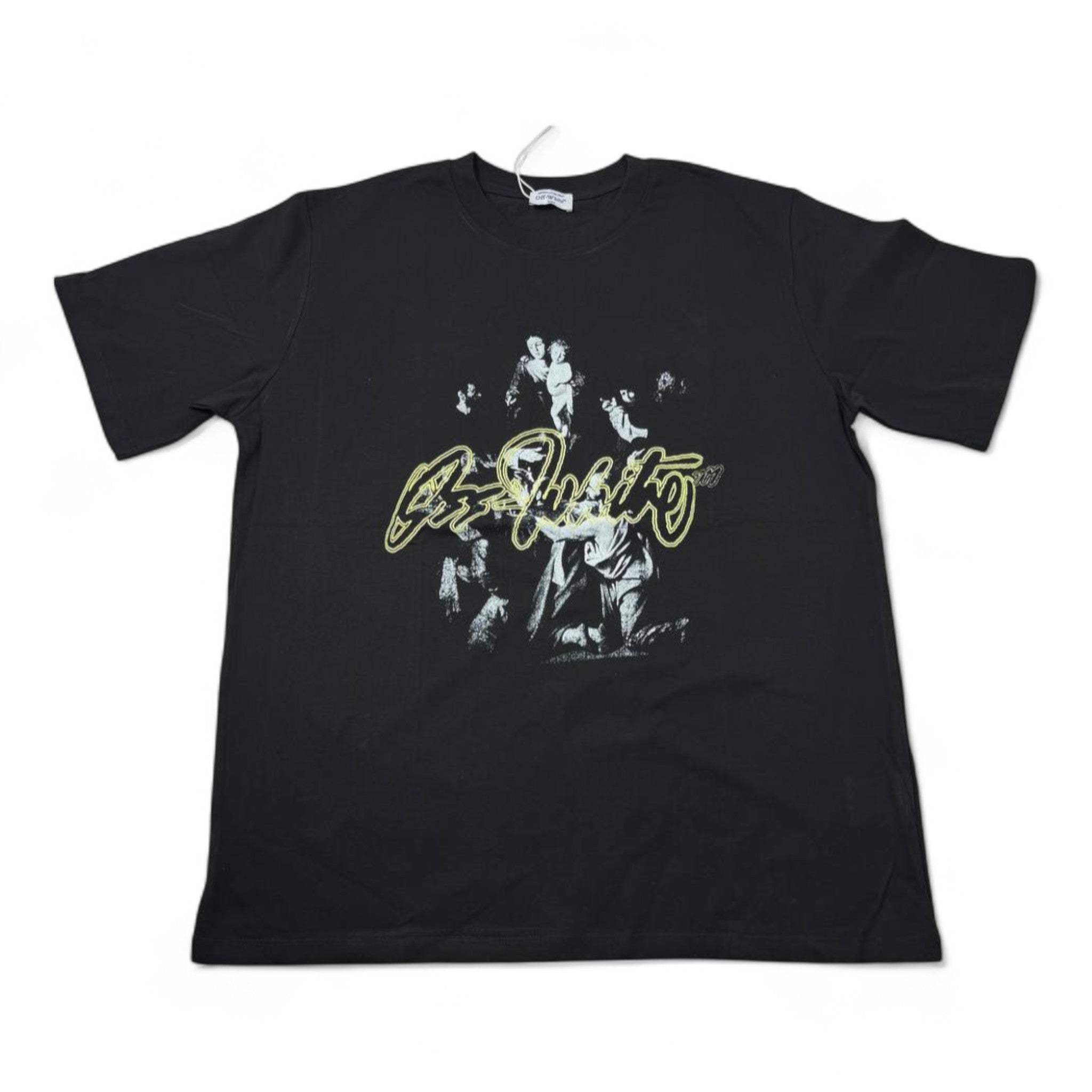 🎨 Off-White Baroque Art Graphic Tee – Black with Script Logo 🖤🖌️