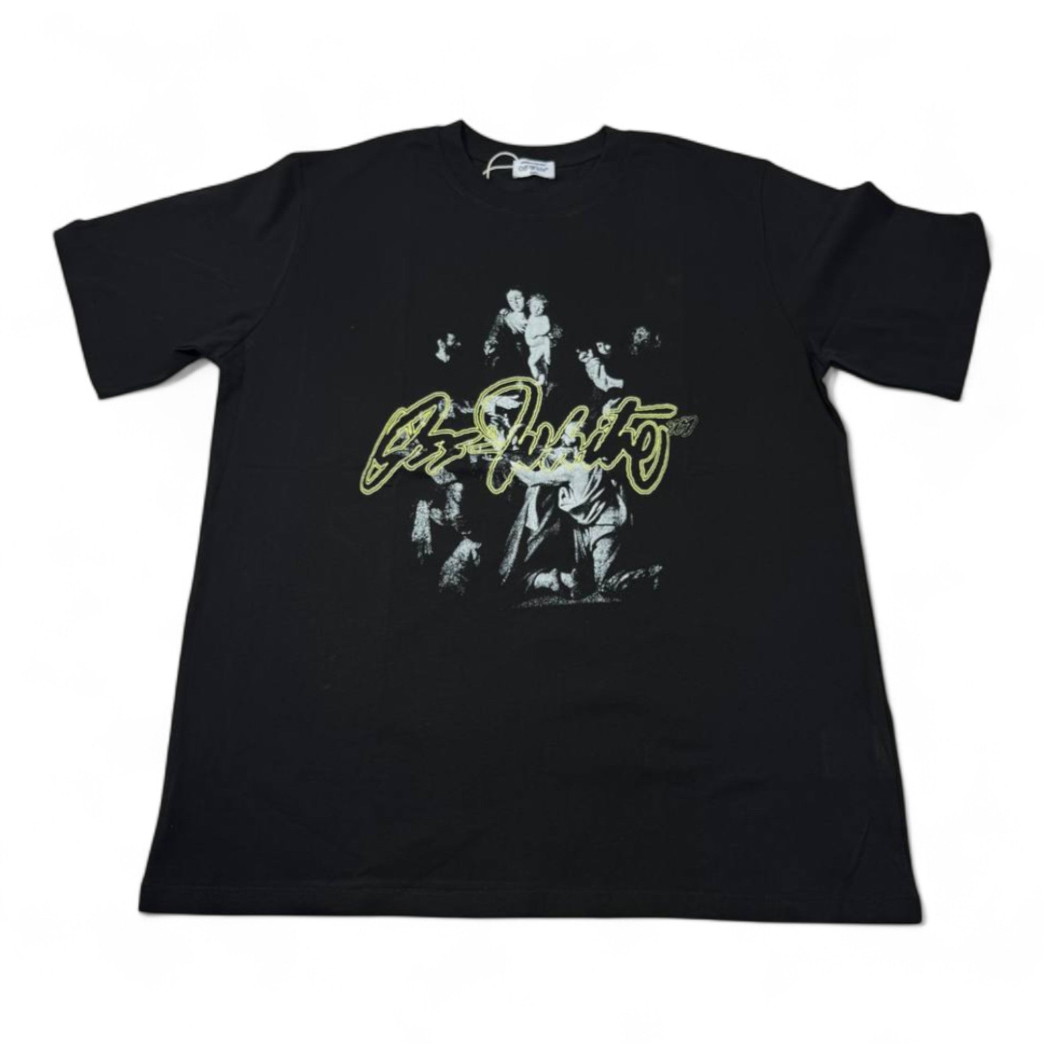 🎨 Off-White Baroque Art Graphic Tee – Black with Script Logo 🖤🖌️