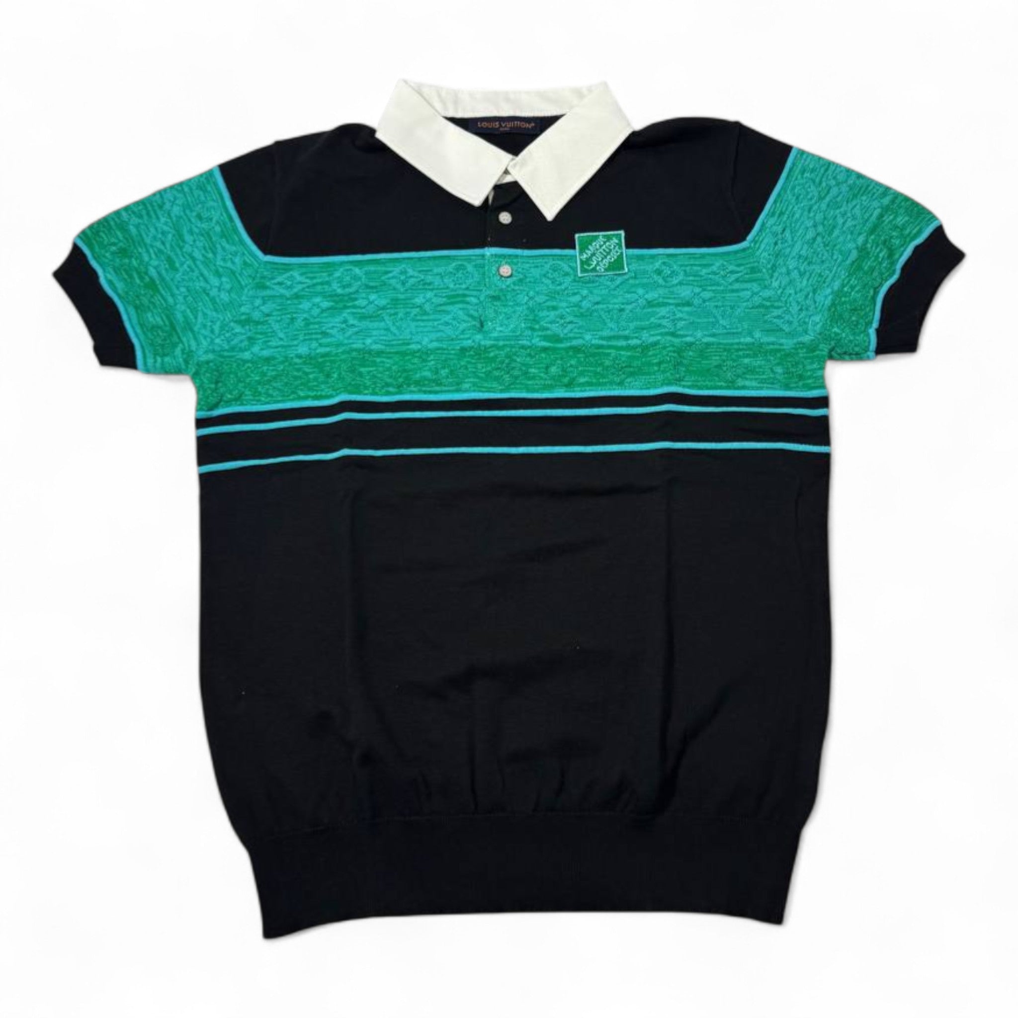 💚 Louis Vuitton Monogram Panel Polo – Green Jacquard x White Collar Edition 🖤