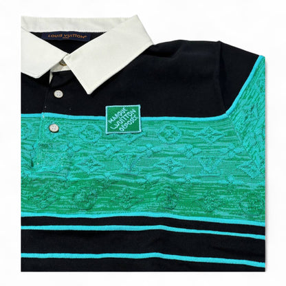 💚 Louis Vuitton Monogram Panel Polo – Green Jacquard x White Collar Edition 🖤