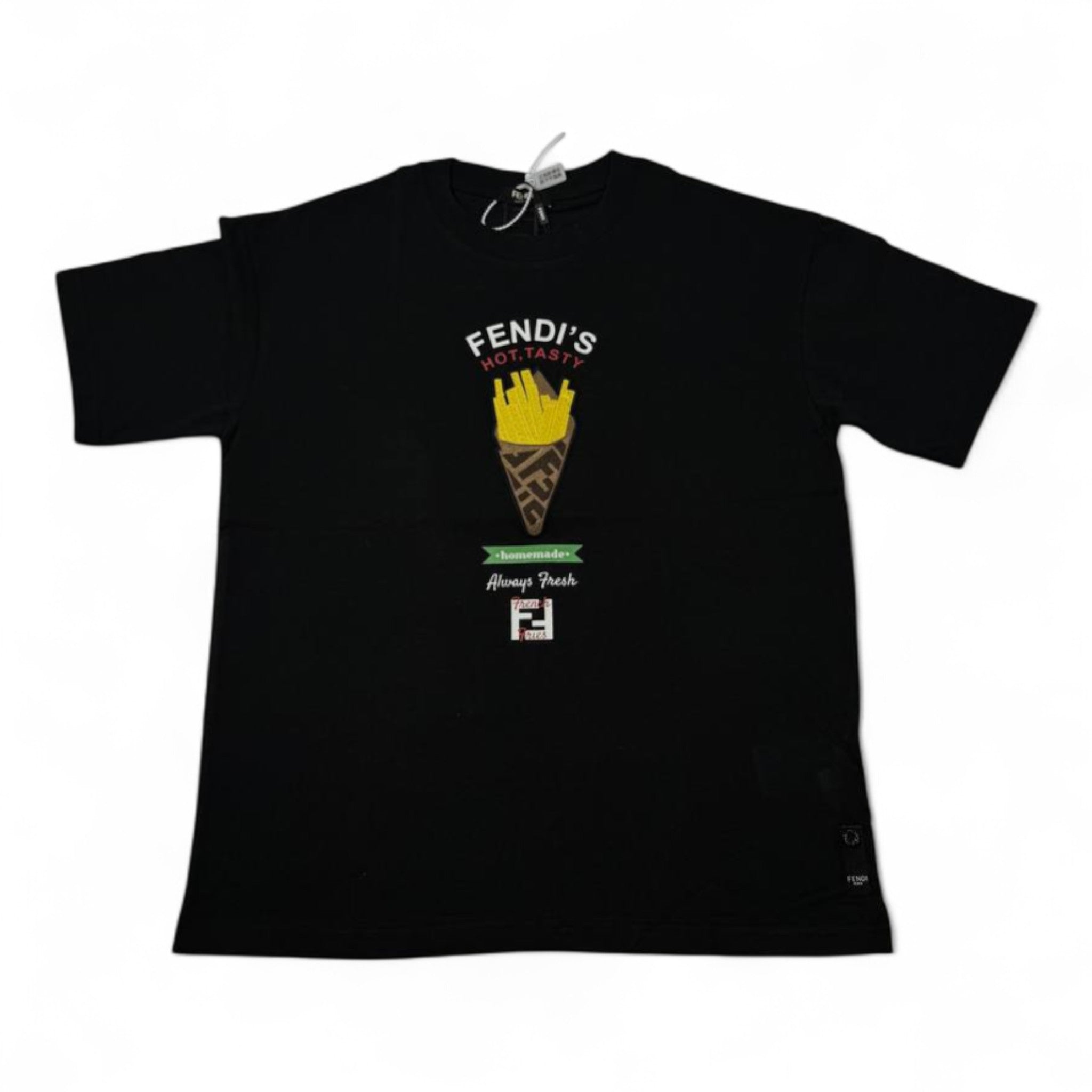 🍟 Fendi “Hot & Tasty” Fries Graphic Tee – Black Street Snack Edition 🔥🖤