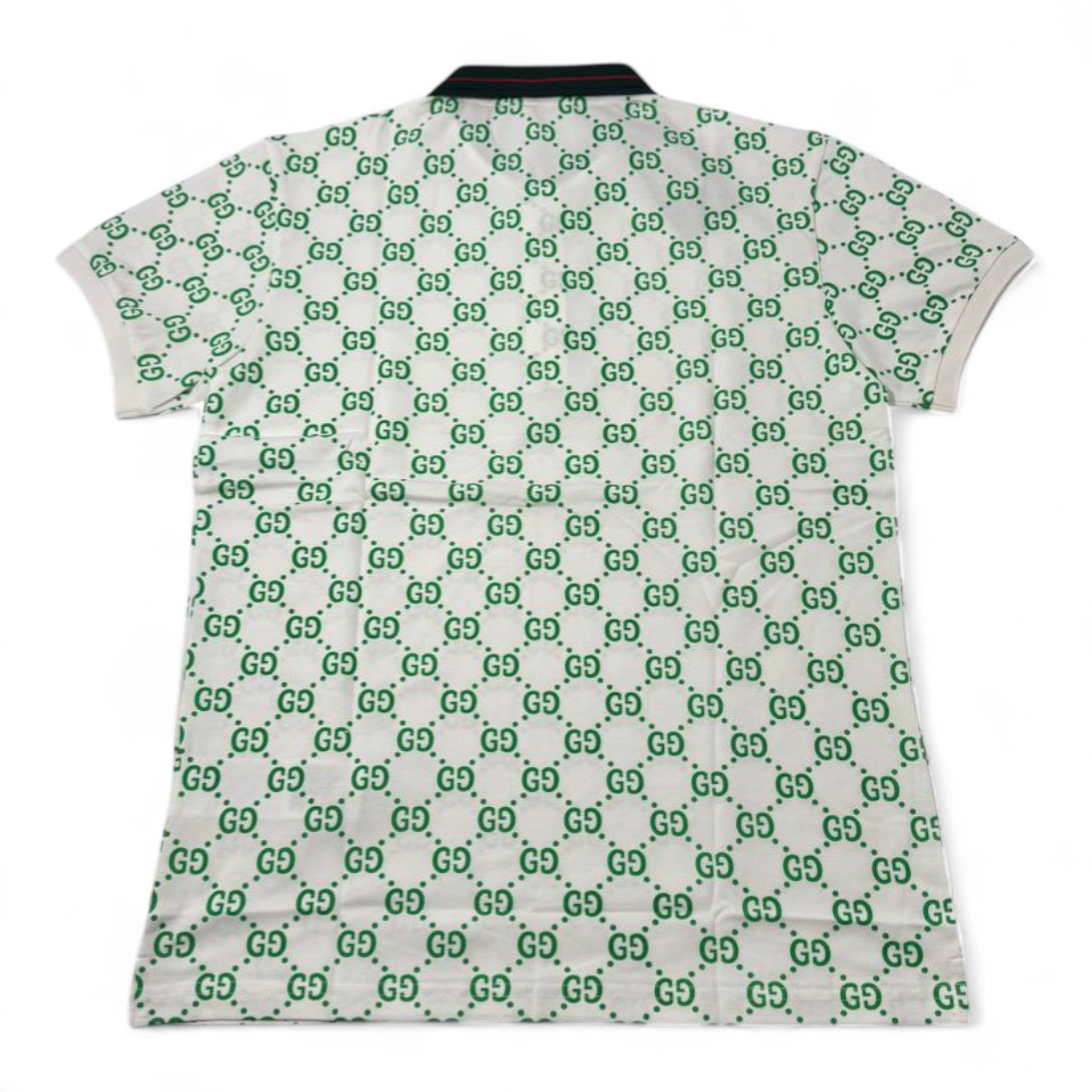 💚 Gucci All-Over GG Monogram Polo – White & Green with Web Collar 🇮🇹✨
