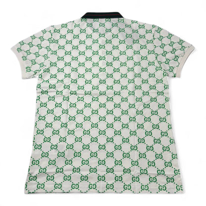 💚 Gucci All-Over GG Monogram Polo – White & Green with Web Collar 🇮🇹✨