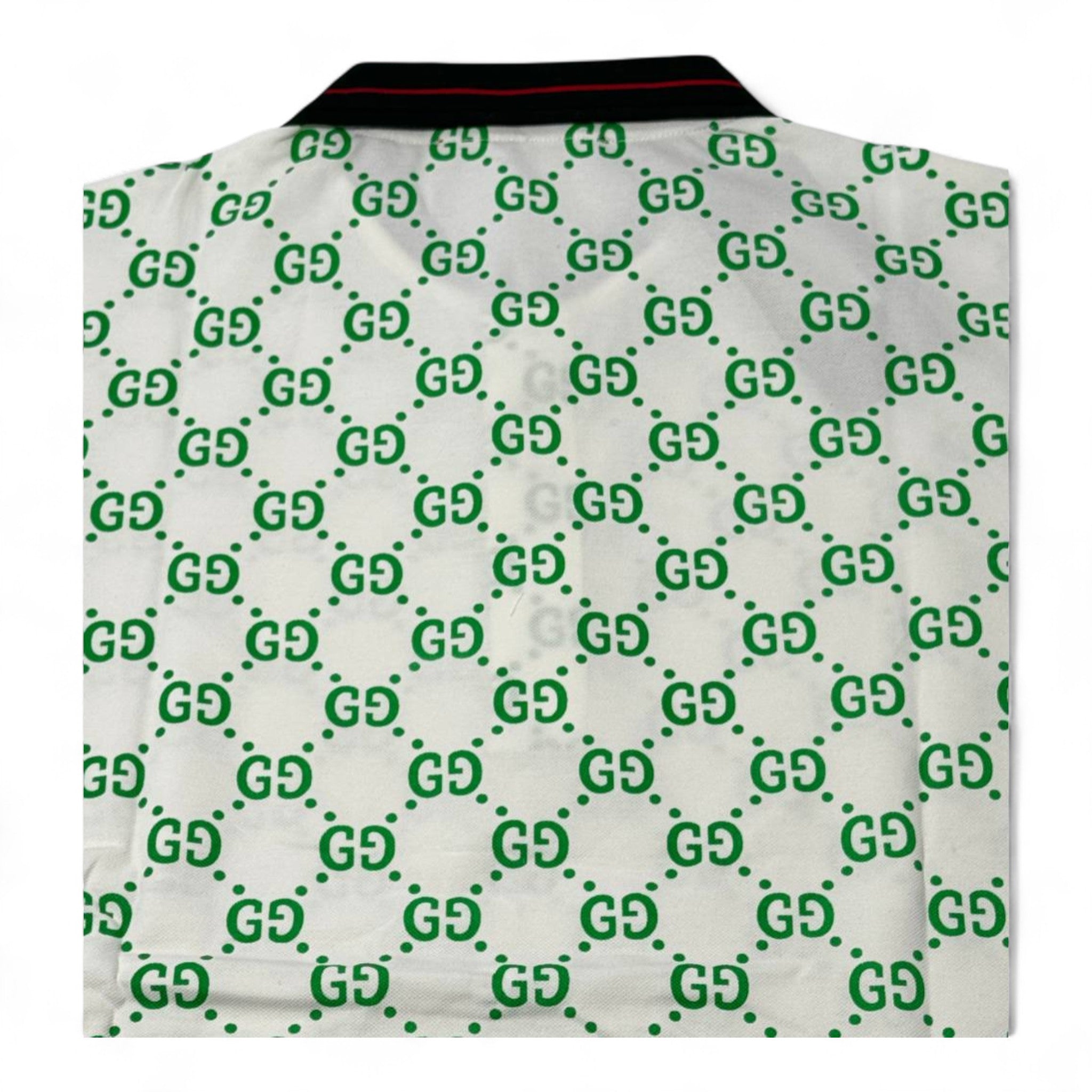 💚 Gucci All-Over GG Monogram Polo – White & Green with Web Collar 🇮🇹✨