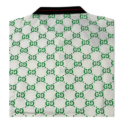 💚 Gucci All-Over GG Monogram Polo – White & Green with Web Collar 🇮🇹✨