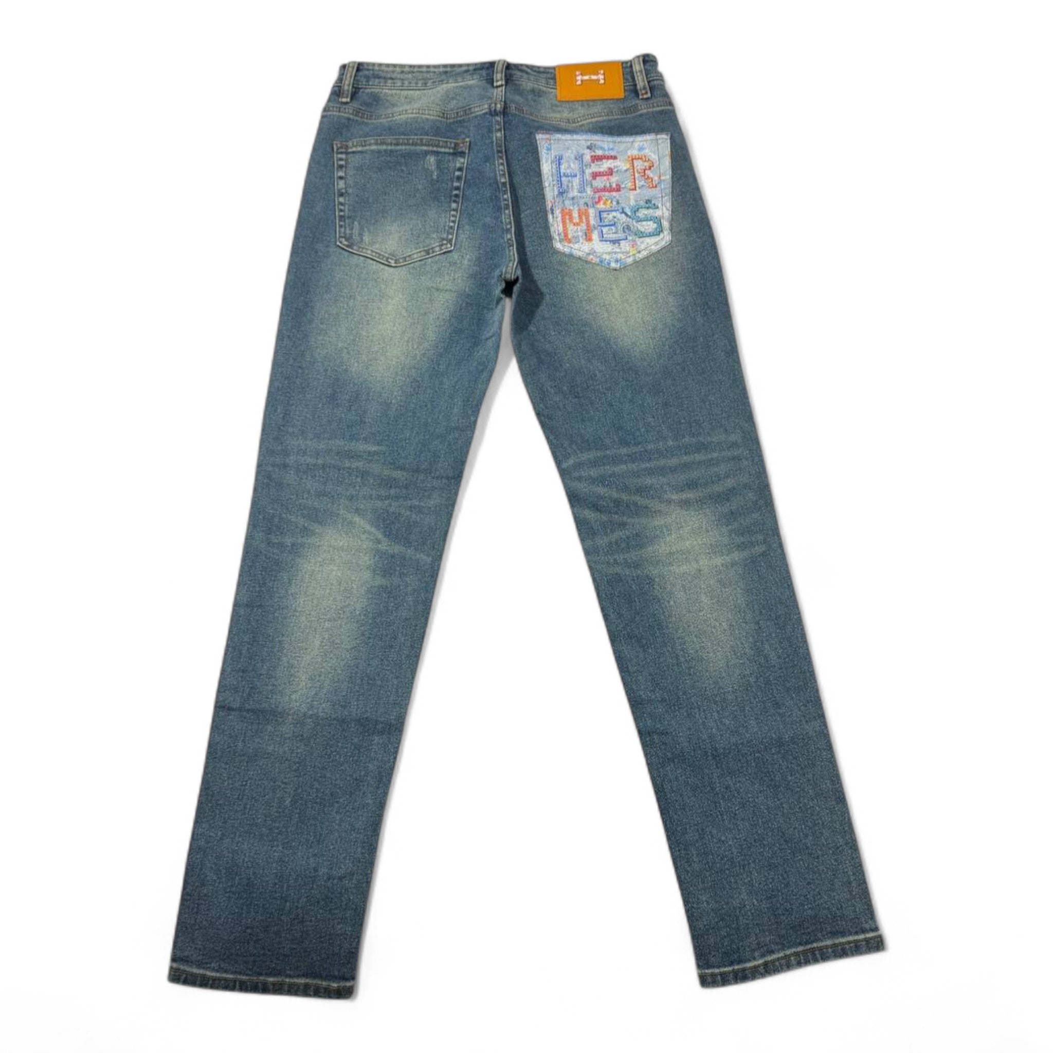 🧵 HERMÈS Embroidered Denim Jeans – Classic Craft, Playful Luxury 🎨