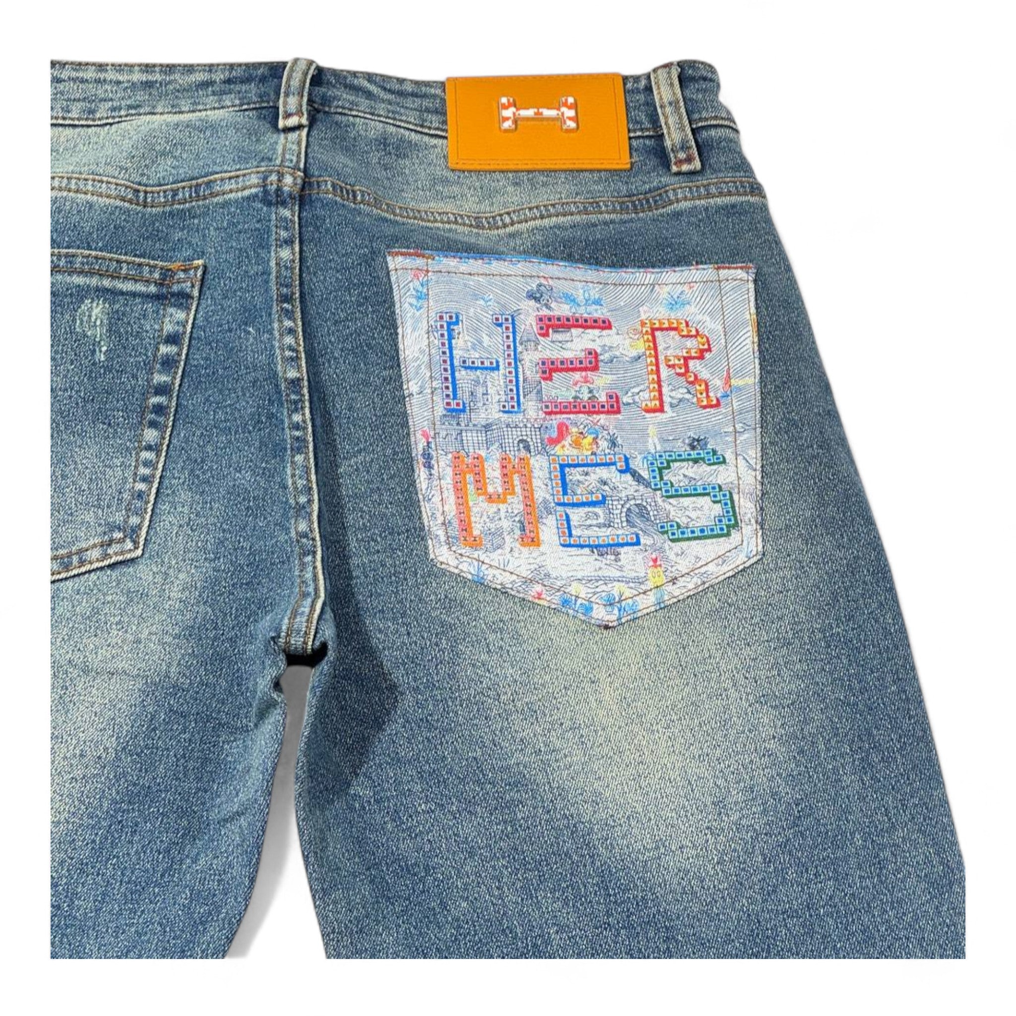 🧵 HERMÈS Embroidered Denim Jeans – Classic Craft, Playful Luxury 🎨
