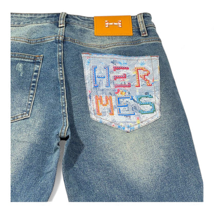 🧵 HERMÈS Embroidered Denim Jeans – Classic Craft, Playful Luxury 🎨