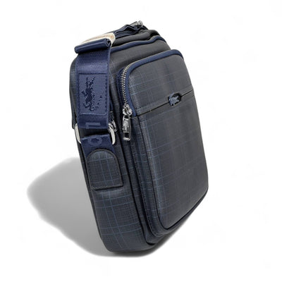 🐊 Lacoste Navy Grid Crossbody Bag – Timeless Sport-Luxury Redefined
