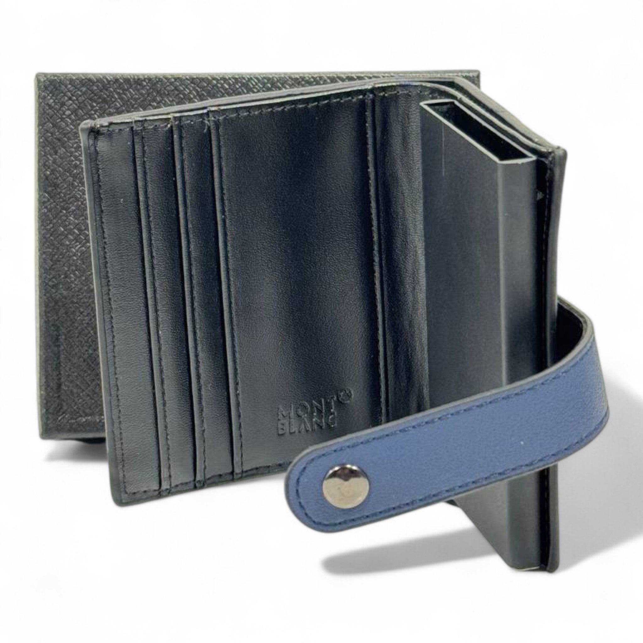 💙 Montblanc Blue Leather Wallet – Smart Design, Timeless Sophistication