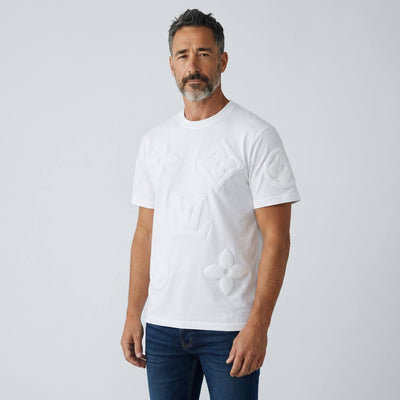 Louis Vuitton Monogram Embossed Premium T-Shirt – White Edition 🤍✨